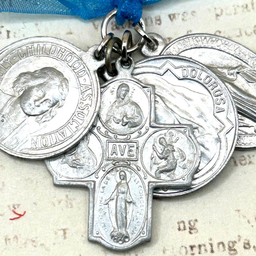 Vintage Lot Set Catholic Religious Medal Pendant Mater Dolorosa Virgin Mary